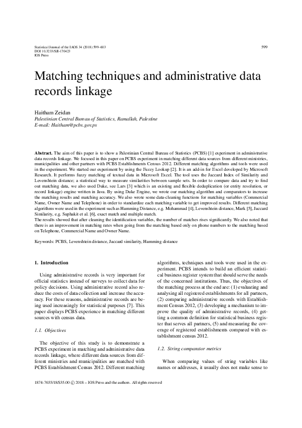 (PDF) Matching techniques and administrative data records linkage