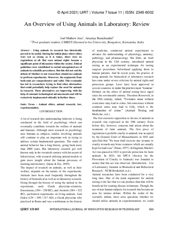 (PDF) An Overview of Using Animals in Laboratory: Review