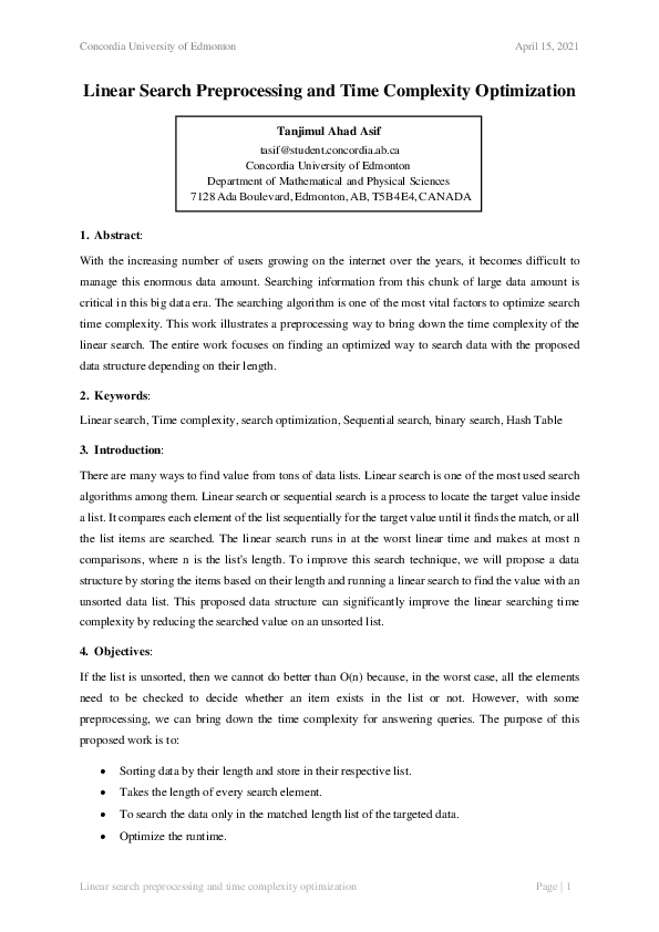 (PDF) Linear Search Preprocessing and Time Complexity Optimization