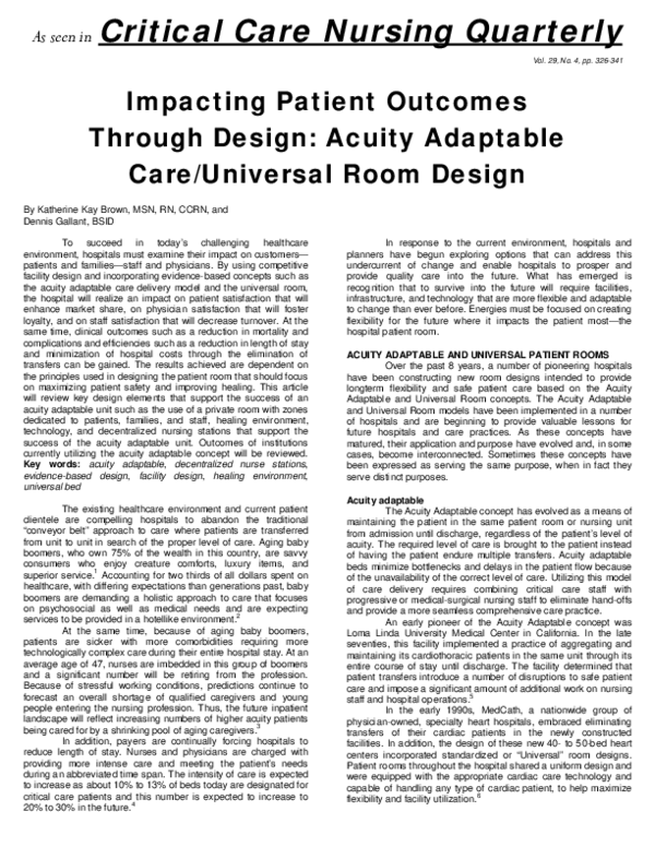 (PDF) Impacting patient outcomes through design: acuity adaptable care ...