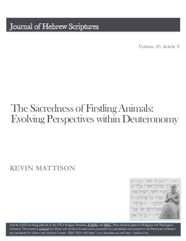(PDF) The Sacredness of Firstling Animals: Evolving Perspectives within ...