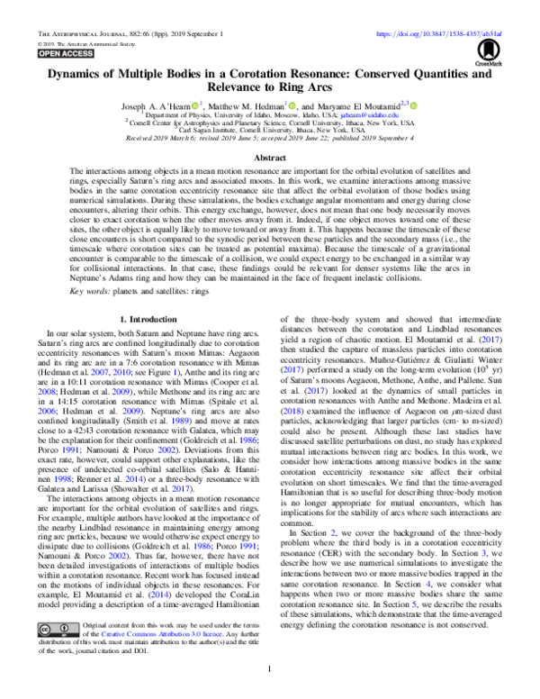  PDF Dynamics Of Multiple Bodies In A Corotation Resonance Conserved 