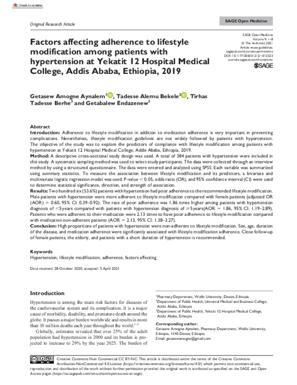 (PDF) Factors affecting adherence to lifestyle modification among ...