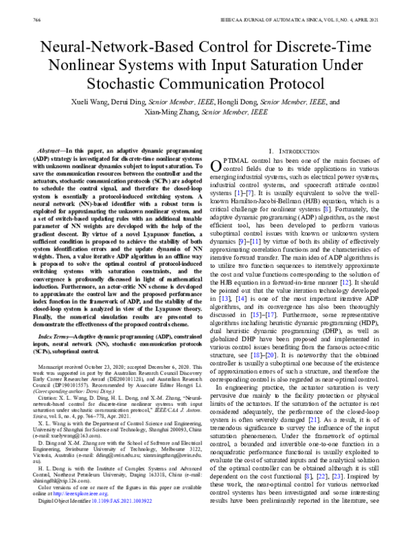 (PDF) Neural-Network-Based Control for Discrete-Time Nonlinear Systems ...