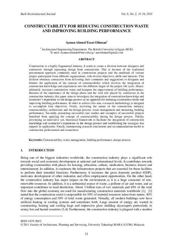 Picture of (PDF) Constructability for Reducing Construction Waste and Improving ...