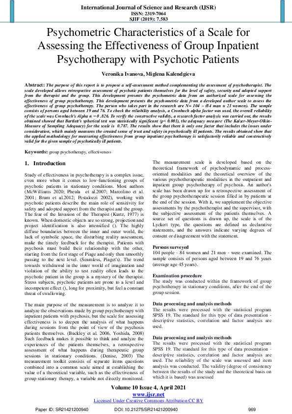 (PDF) Psychometric Characteristics of a Scale for Assessing the ...