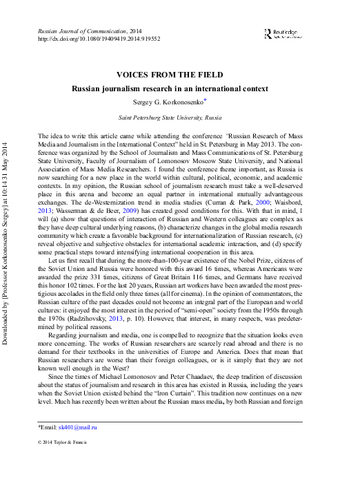(PDF) Russian journalism research in an international context