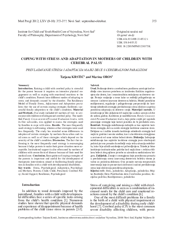 (PDF) Coping with stress and adaptation in mothers of children with ...