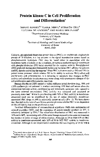 (PDF) Protein Kinase C in Cell Proliferation and Differentiation