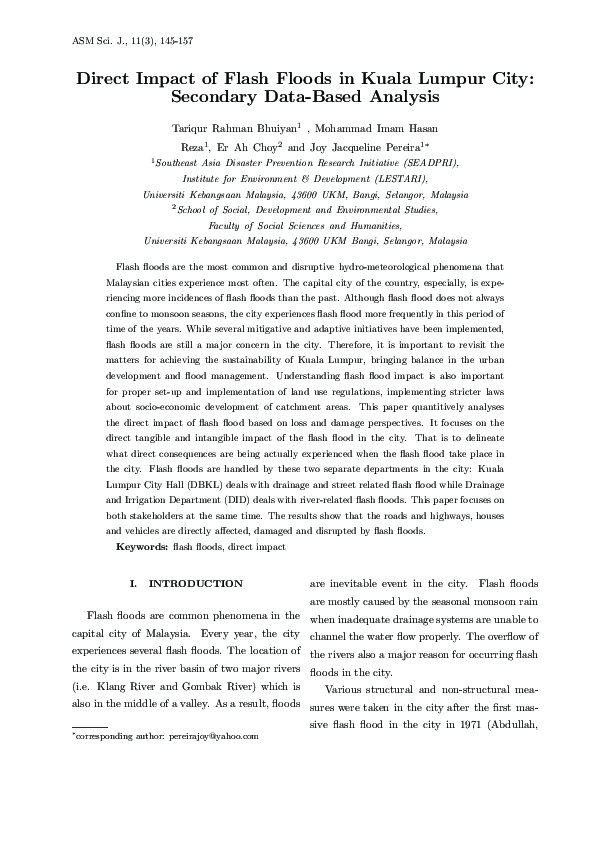 (PDF) Direct Impact of Flash Floods in Kuala Lumpur City: Secondary ...