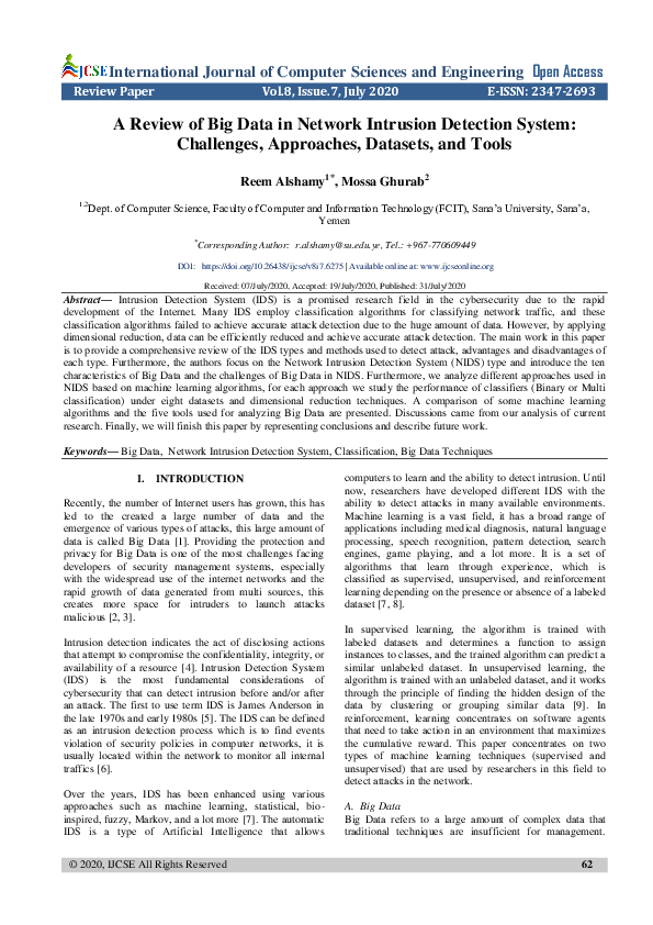 (PDF) A Review of Big Data in Network Intrusion Detection System ...