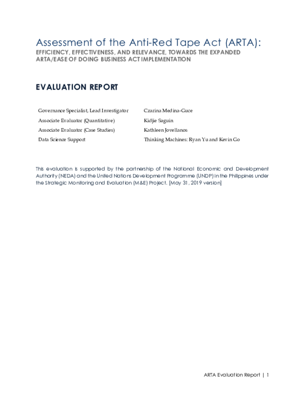 (PDF) Assessment of the Implementation of the AntiRed Tape Act (ARTA