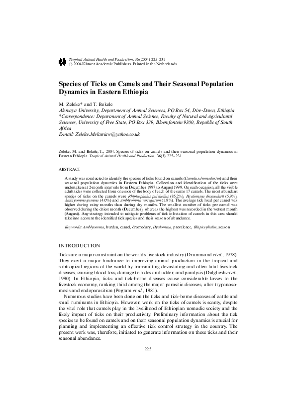 (PDF) Species of Ticks on Camels and Their Seasonal Population Dynamics ...