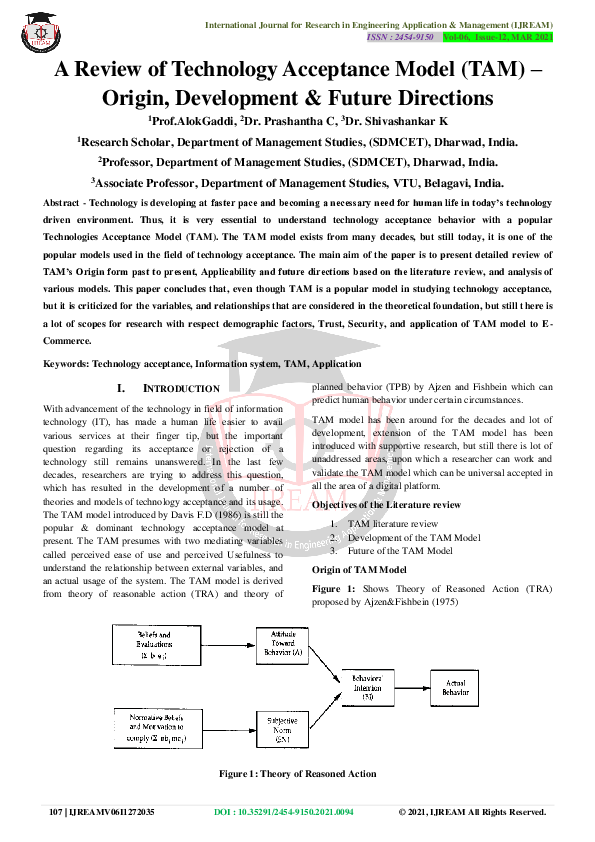 (PDF) A Review of Technology Acceptance Model (TAM) - Origin ...