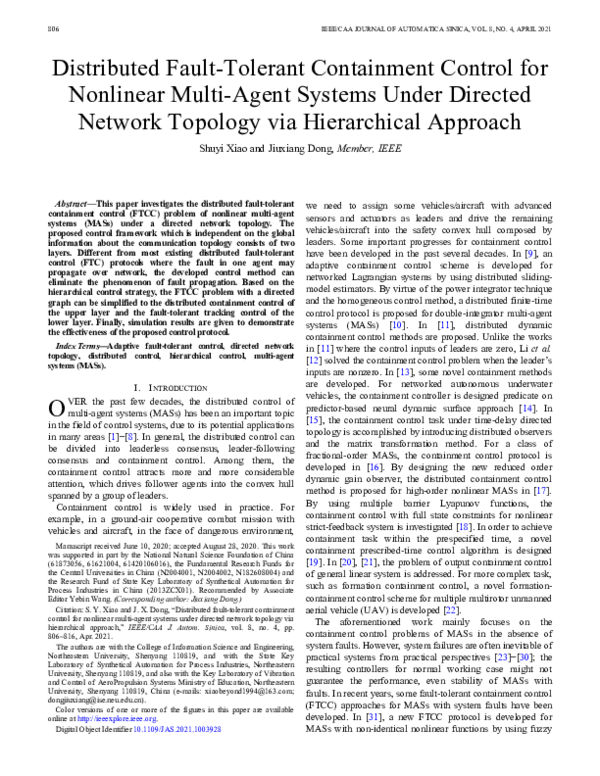 (PDF) Distributed Fault-Tolerant Containment Control for Nonlinear ...
