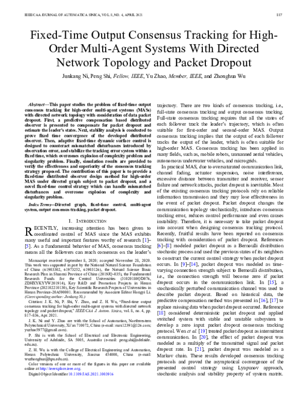 (PDF) Fixed-Time Output Consensus Tracking for High-Order Multi-Agent ...