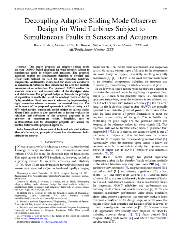 (PDF) Decoupling Adaptive Sliding Mode Observer Design for Wind ...