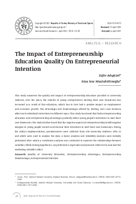 (PDF) The Impact of Entrepreneurship Education Quality On ...