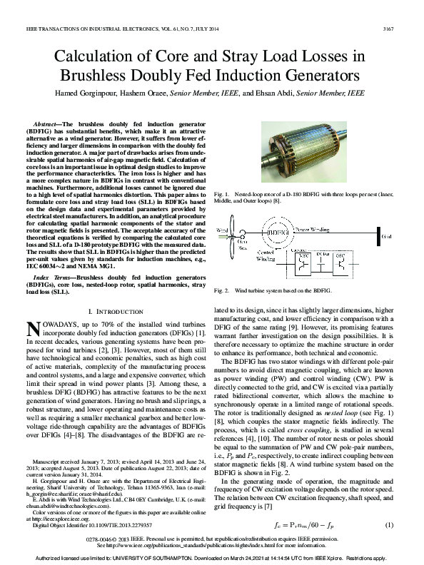 (PDF) Calculation of Core and Stray Load Losses in Brushless Doubly Fed ...