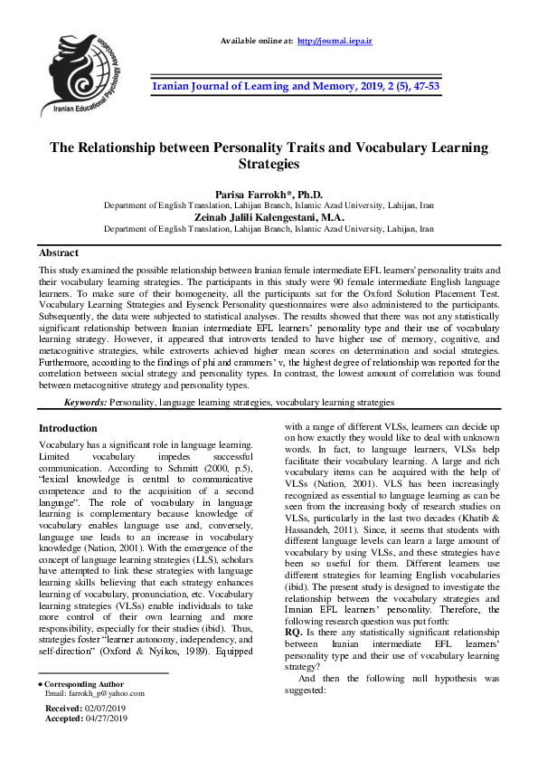 (PDF) The Relationship between Personality Traits and Vocabulary ...
