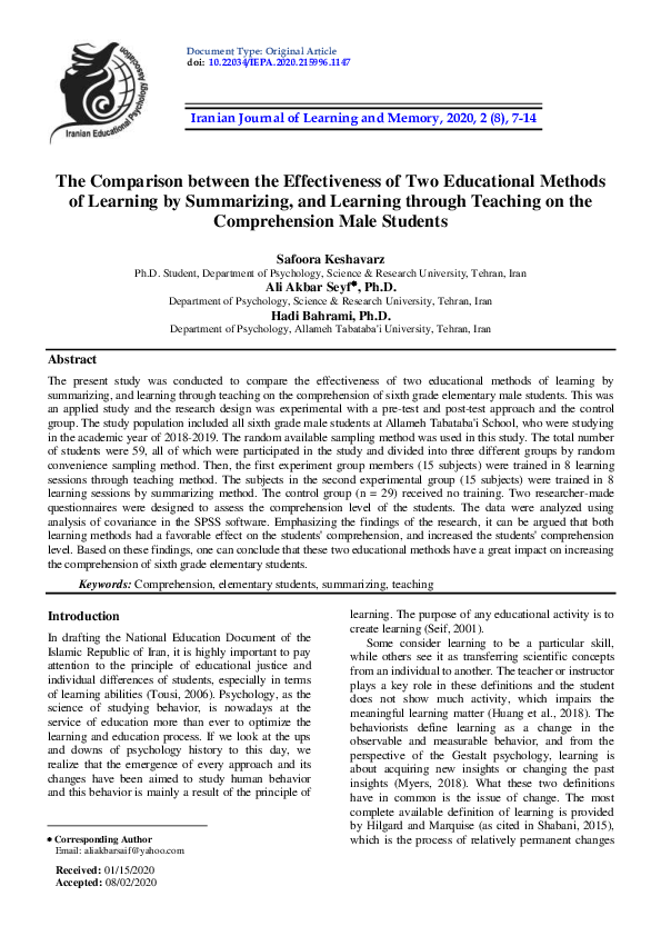 (PDF) The Comparison between the Effectiveness of Two Educational ...