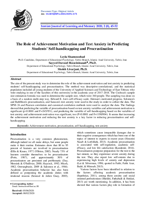 (PDF) The Role of Achievement Motivation and Test Anxiety in Predicting ...