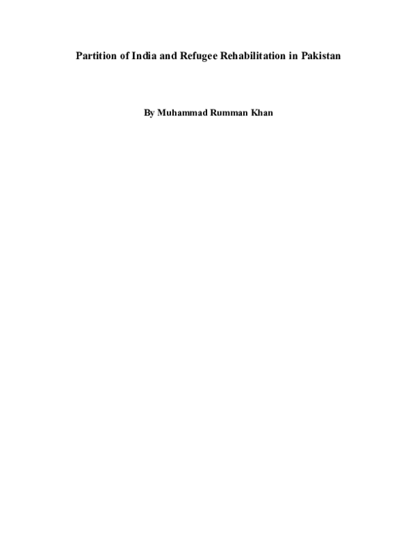 (DOC) Partition of India and Refugee Rehabilitation in Pakistan