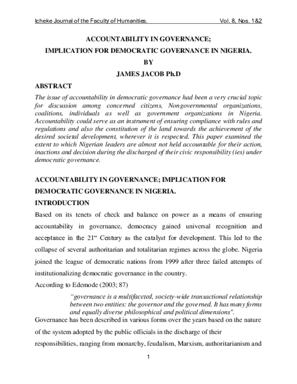 (PDF) ACCOUNTABILITY IN GOVERNANCE; IMPLICATION FOR DEMOCRATIC ...