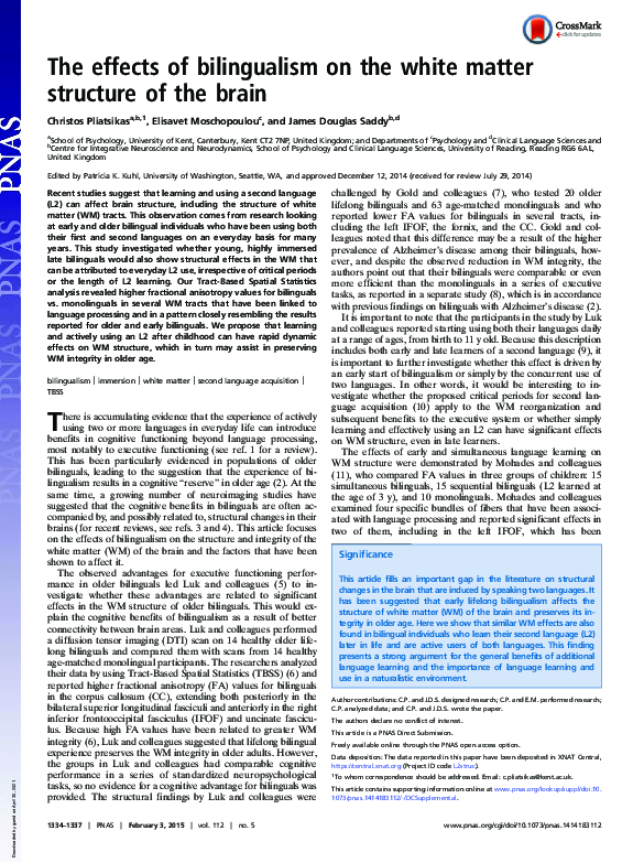 (PDF) The effects of bilingualism on the white matter structure of the ...
