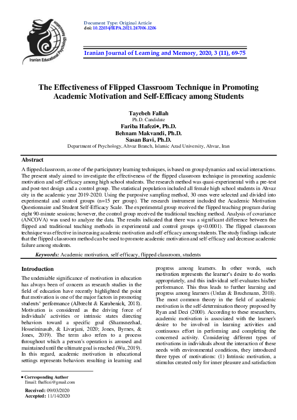 (PDF) The Effectiveness of Flipped Classroom Technique in Promoting ...