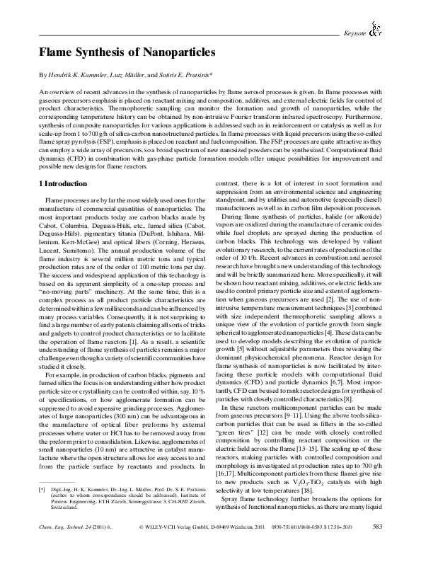 (PDF) Flame Synthesis of Nanoparticles