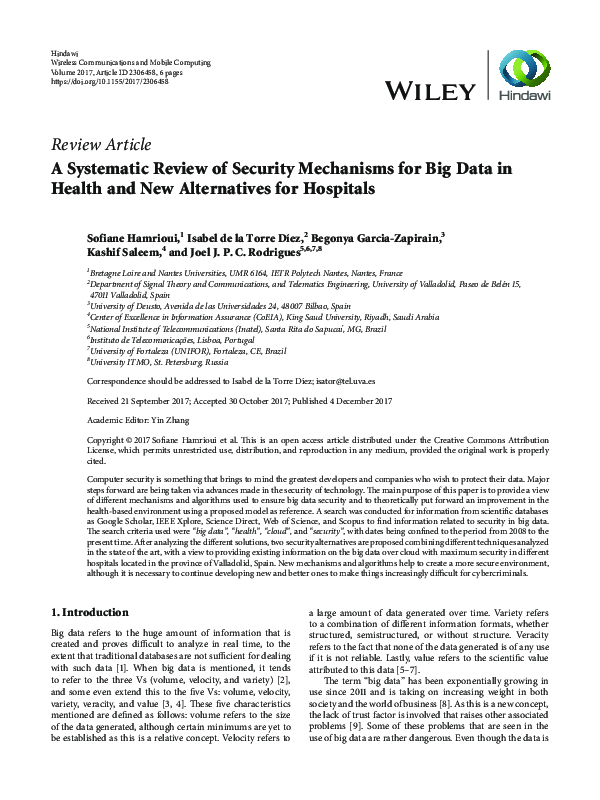(PDF) A Systematic Review of Security Mechanisms for Big Data in Health ...