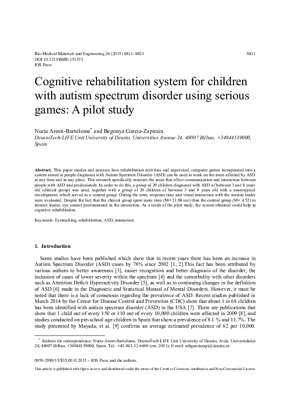 (PDF) Cognitive rehabilitation system for children with autism spectrum ...
