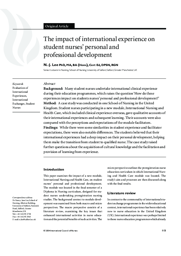 (PDF) The impact of international experience on student nurses ...