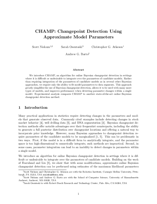 (PDF) CHAMP: Changepoint Detection Using Approximate Model Parameters