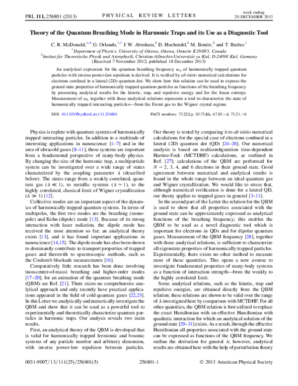 (PDF) Theory of the Quantum Breathing Mode in Harmonic Traps and its ...