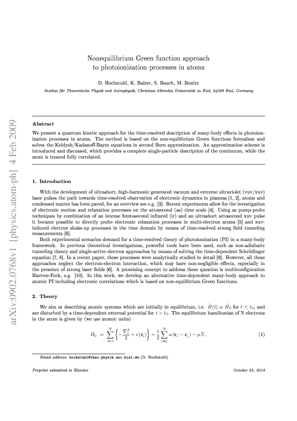 (PDF) Nonequilibrium Green function approach to photoionization ...