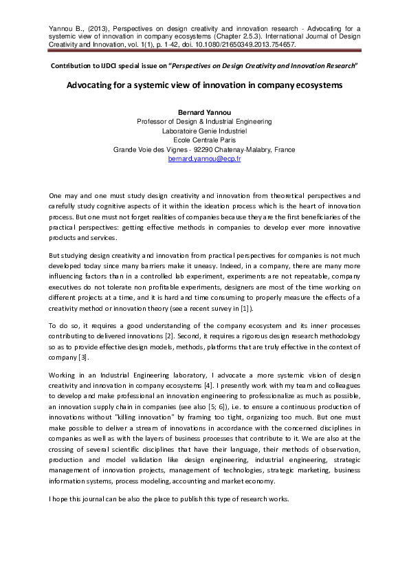(PDF) Perspectives on design creativity and innovation research