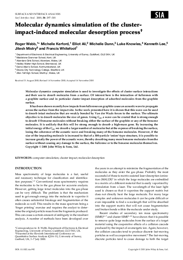 (PDF) Molecular dynamics simulation of the cluster- impact-induced ...