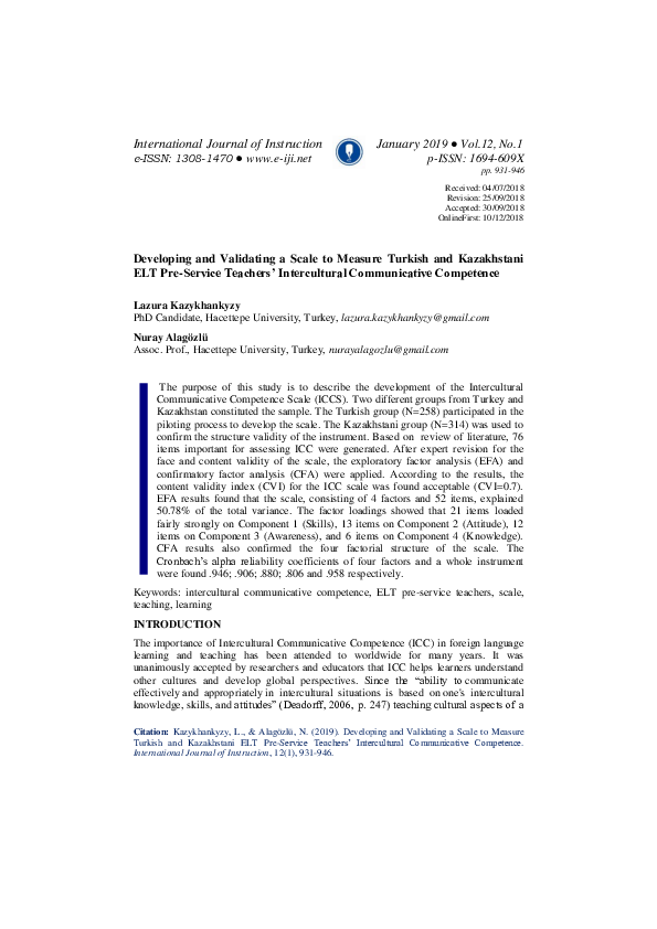 (PDF) Developing and Validating a Scale to Measure Turkish and ...