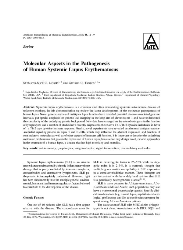 (PDF) Molecular aspects in the pathogenesis of human systemic lupus ...