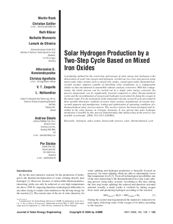 (PDF) Solar Hydrogen Production by a Two-Step Cycle Based on Mixed Iron ...