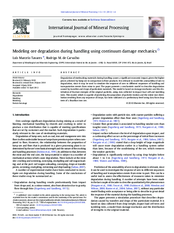(PDF) Modeling ore degradation during handling using continuum damage ...