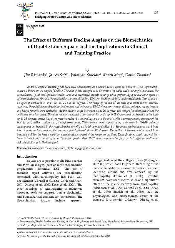 (PDF) The effect of different decline angles on the biomechanics of ...