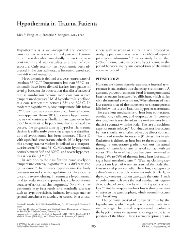 (PDF) Hypothermia in trauma patients