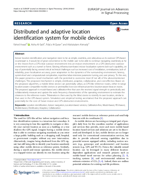 (PDF) Distributed and adaptive location identification system for ...