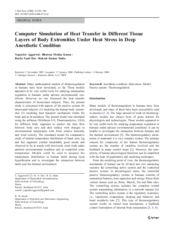 (PDF) Computer Simulation of Heat Transfer in Different Tissue Layers ...
