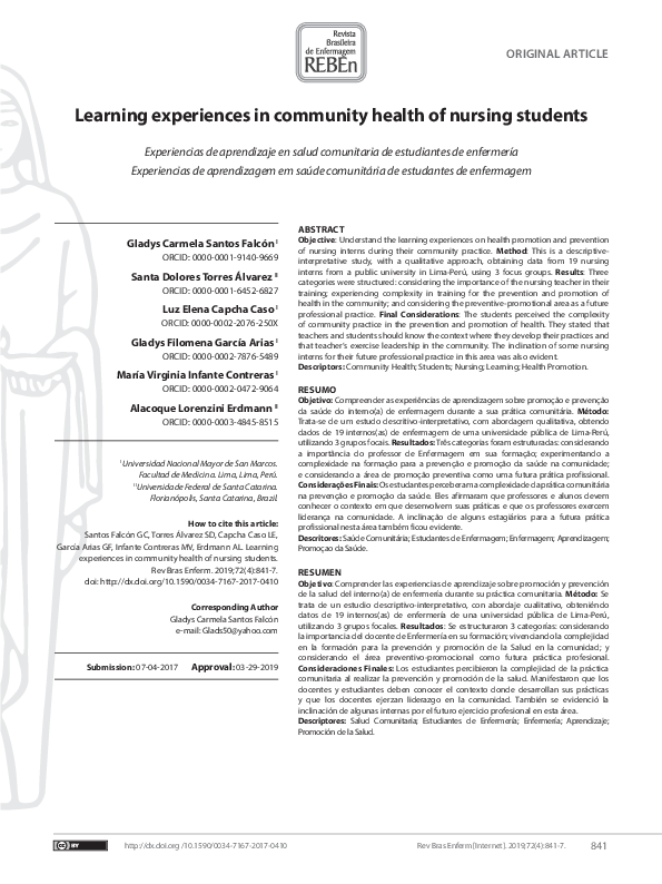 (PDF) Learning experiences in community health of nursing students