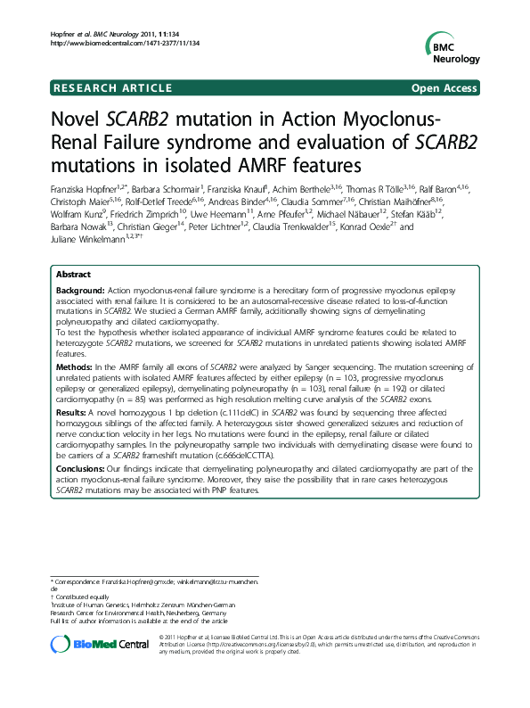 (PDF) Novel SCARB2 mutation in action myoclonus-renal failure syndrome ...
