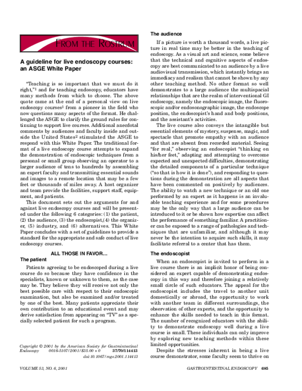 (PDF) A guideline for live endoscopy courses an ASGE White Paper